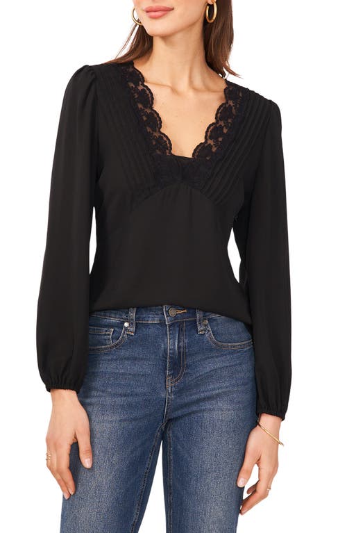 Vince Camuto Lace Detail Long Sleeve Top Rich Black at Nordstrom,
