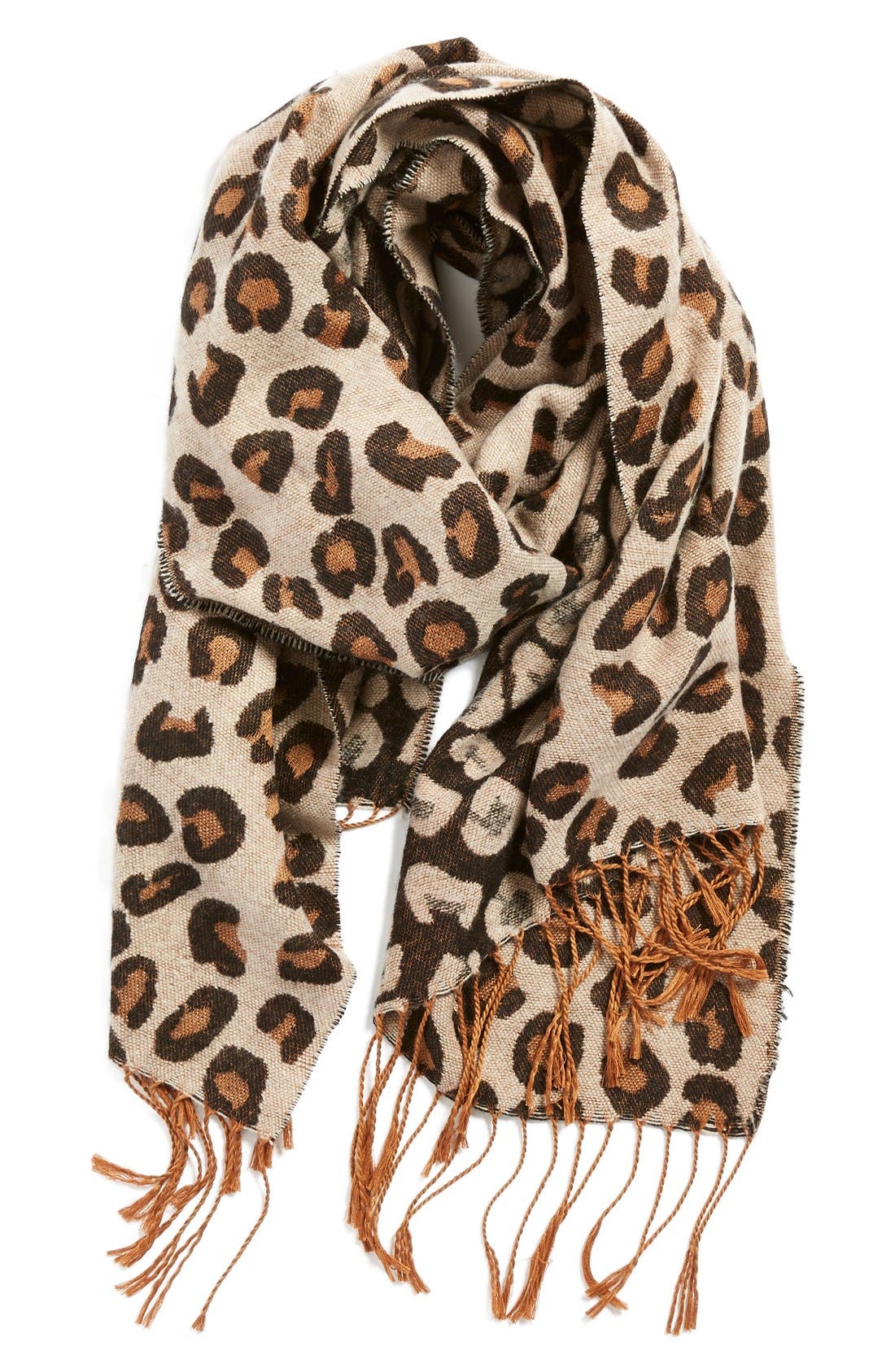 BP Leopard Print Fringe Oblong Scarf Nordstrom