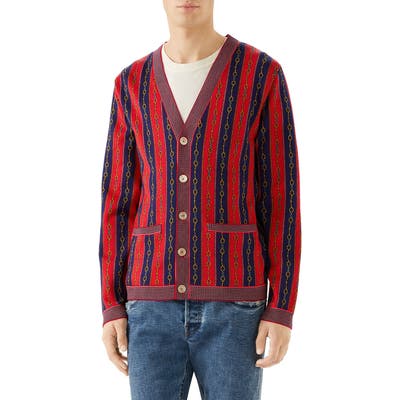 Gucci Horsebit Stripe Cardigan, Red