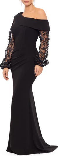 Xscape Floral Appliqué Long Sleeve Gown | Nordstrom