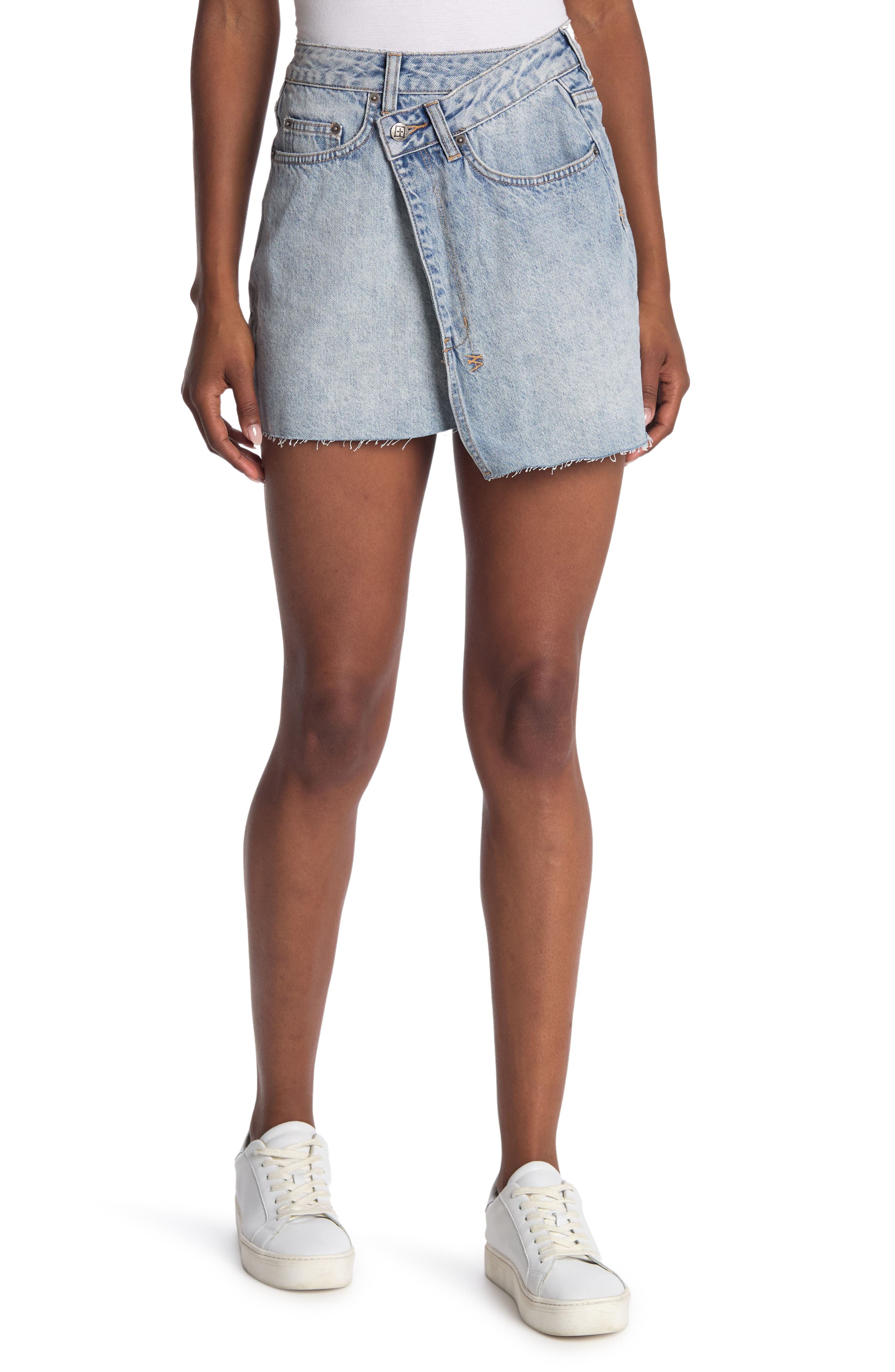 Ksubi Sign Of The Times Asymmetric Denim Wrap Skirt In Open Grey38