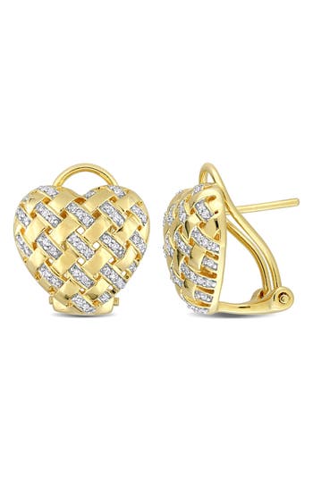 Delmar Diamond Lattice Heart Stud Earrings In White