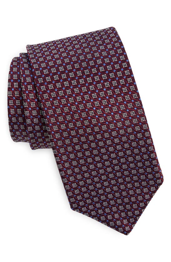 Shop Canali Neat Silk Tie In Dark Red