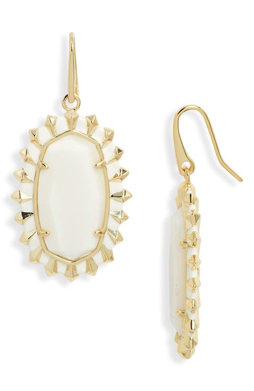 The Dani Color Burst Frame Drop Earrings in Gold White Mother Of Pearl