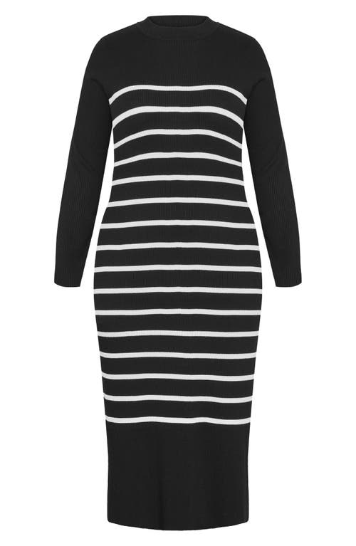 Shop City Chic Maddie Stripe Long Sleeve Rib Dress In Black/white Stripe