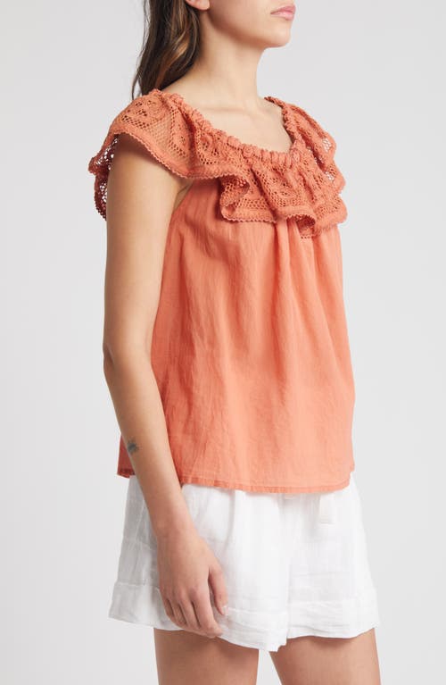 Shop Cleobella Paulina Lace Ruffle Cotton Top In Apricot Brandy