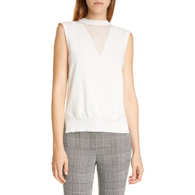 Adam Lippes Lace Inset Merino Wool Sweater, Ivory