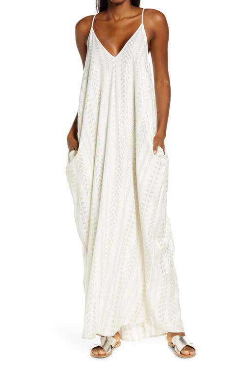 V-Neck Cover-Up Maxi Slipdress in Natural/gold Arrow Print