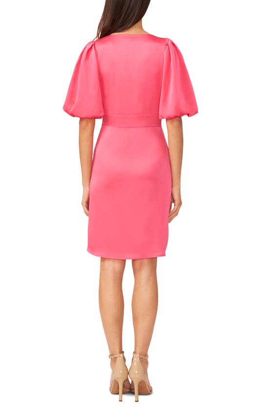 Halogen Puff Sleeve Satin Dress In Hot Pink Solid ModeSens