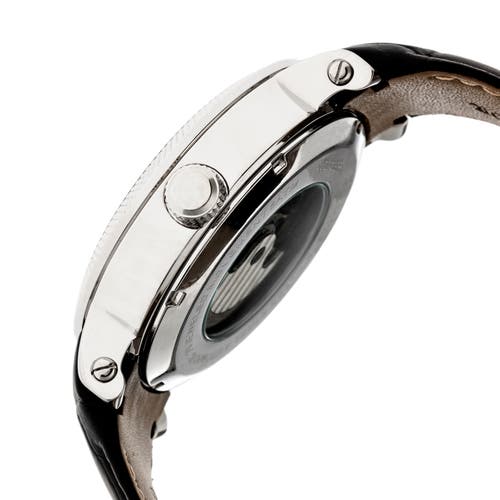 Heritor Automatic Men's Black / Silver Aries Leather-band Skeleton Watch With Moon Phase - Black, Silver In Black