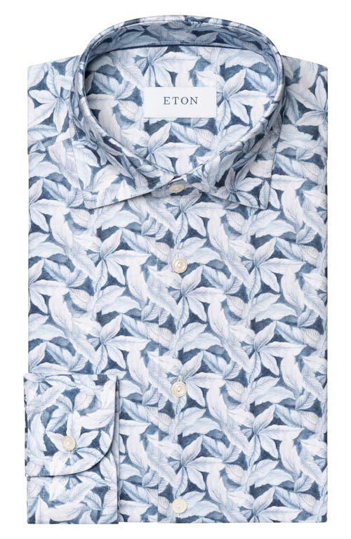 Shop Eton Slim Fit 4flex Leaf Print Dress Shirt In Lt/pastel Blue