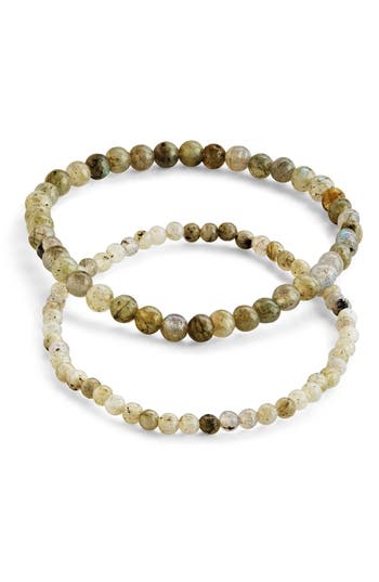 Sterling Forever Stone 2-pack Beaded Stretch Bracelets In Neutral