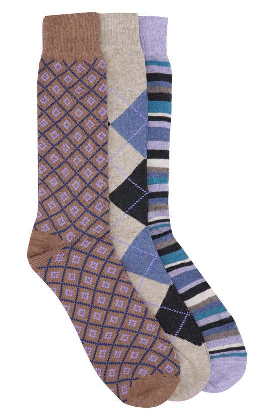 Shop Lorenzo Uomo Assorted 3-pack Crew Socks In Taupe