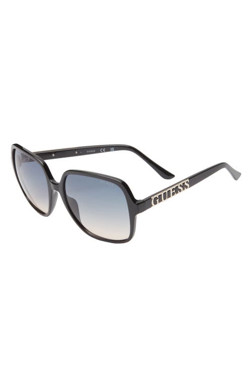 Shop Guess 58mm Square Sunglasses In Shiny Black/gradient Blue