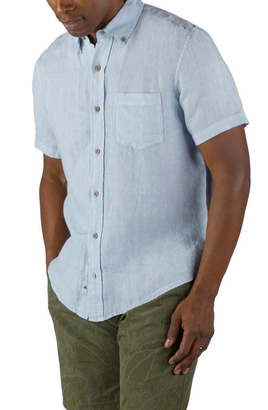 Tailor Vintage Puretec Linen Cotton Button-up Shirt In Blue Fog