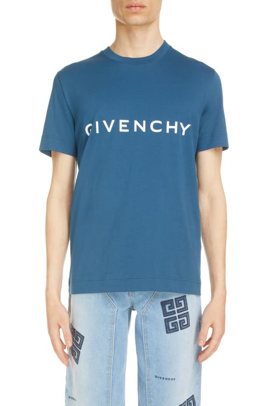 Givenchy Slim Fit Cotton Logo Tee In Petrol Blue