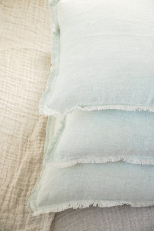 Anaya Fringe Soft Linen Pillow With Down Alternative Insert In Light Aqua
