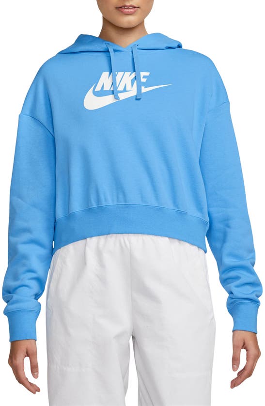 Nike Sportswear Club Fleece Crop Hoodie Sweatshirt In 412university Blue/ White