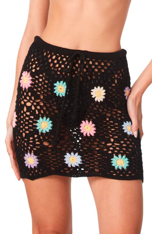 Vivi Granny Square Crochet Cover-Up Miniskirt in Black