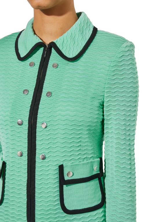 Ming Wang Contrast Trim Knit Jacket In Seaspray/black