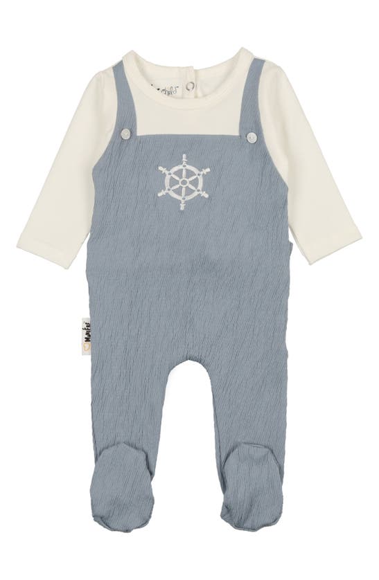 Shop Maniere Manière Sailor Long Sleeve Overall Footie In Denim Blue