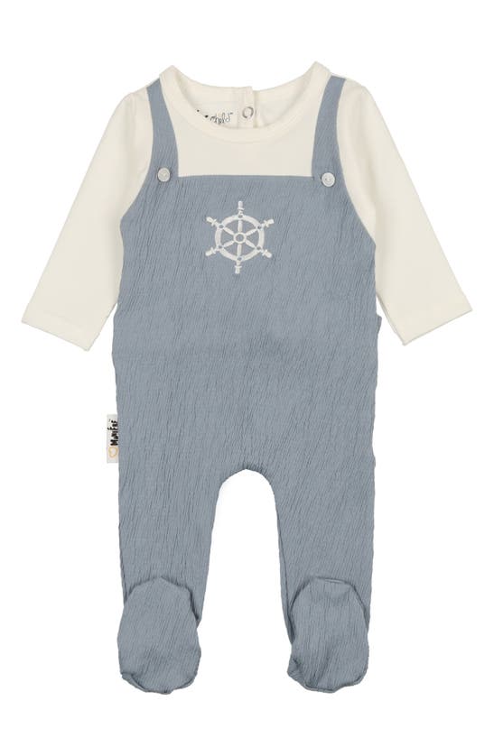 Maniere Sailor Long Sleeve Overall Footie In Denim Blue