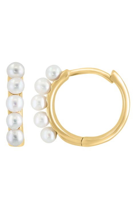 14K Yellow Gold 5-5.5mm Freshwater Pearl Hoop Earrings