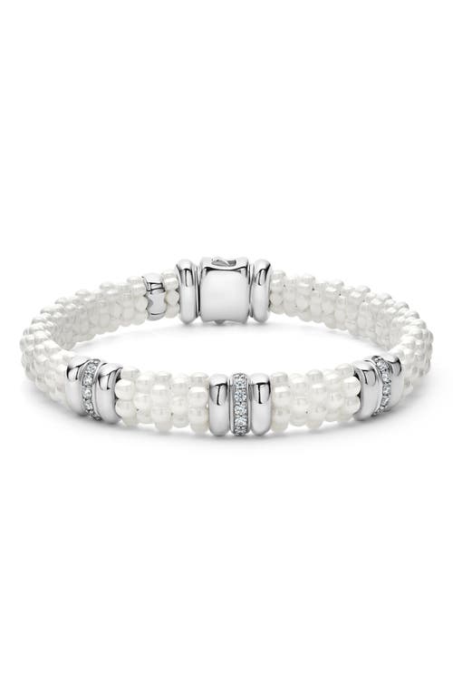 Shop Lagos White Caviar Triple Diamond Station Bracelet In Silver/diamond