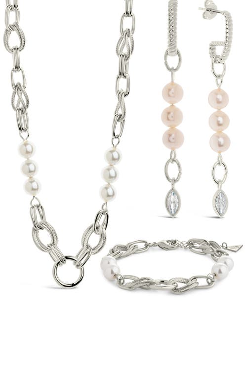 Sterling Forever Ivanna Mother Of Pearl Chain Matching Set In Silver
