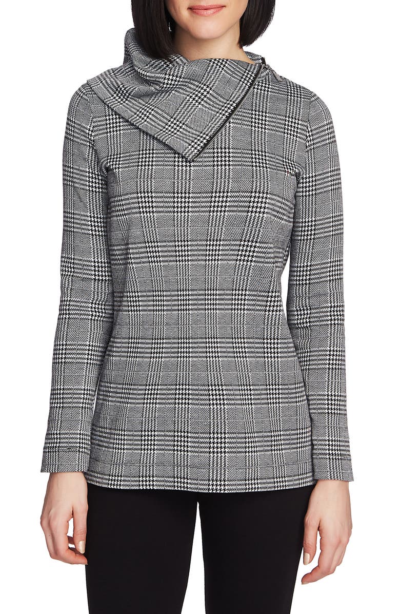 Plaid Zip Cowl Neck Long Sleeve Top Plaid Zip Cowl Neck Long Sleeve Top