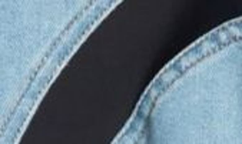 Shop Mugler Spiral Oversize Stretch Denim Western Shirt In Light Blue / Black