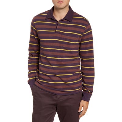 French Connection Rugby Stripe Long Sleeve Pocket Polo, Purple