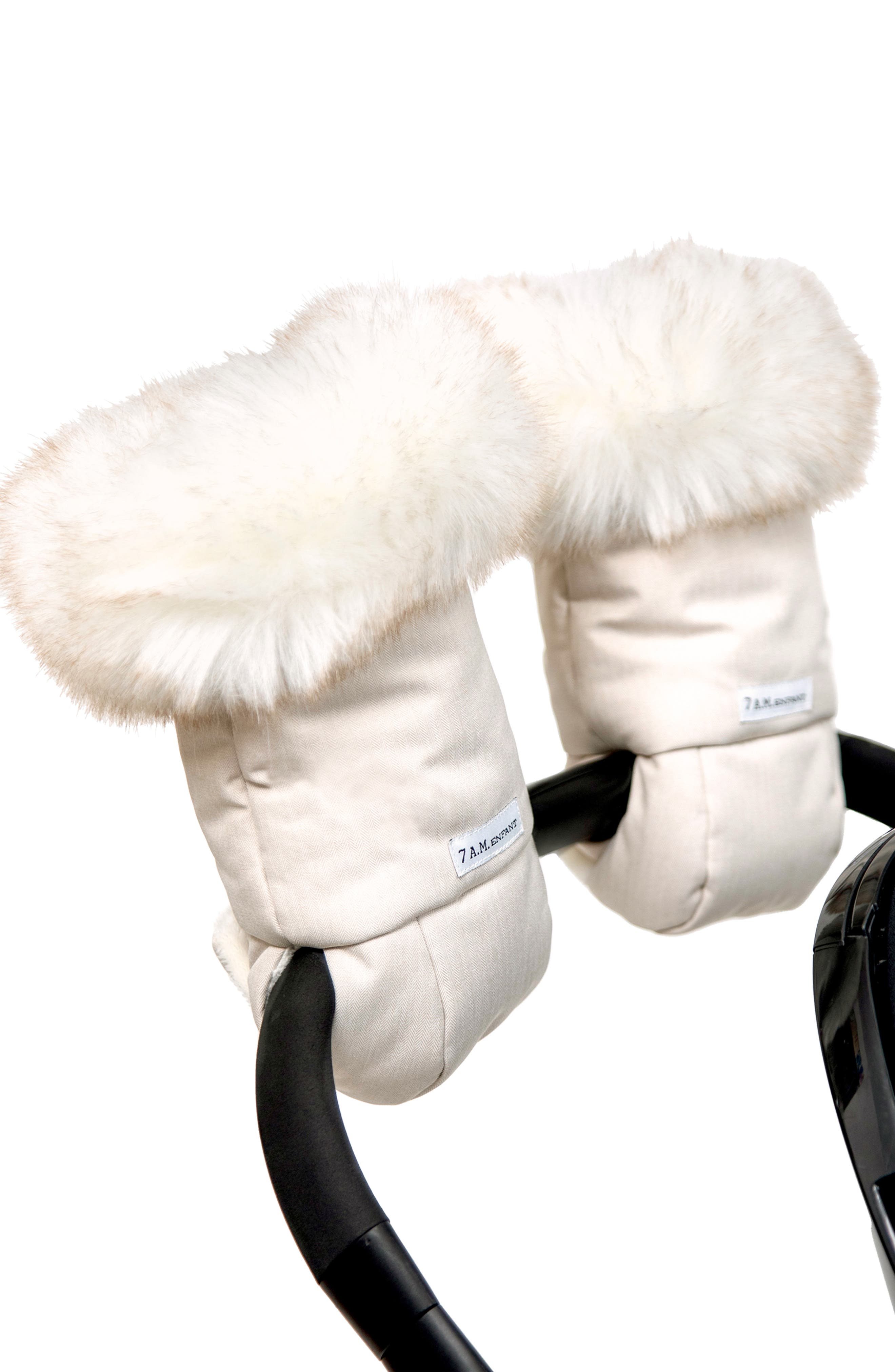 7 A.M. Enfant Warm Muff Tundra Stroller Accessory in Beige Heather White Fur 