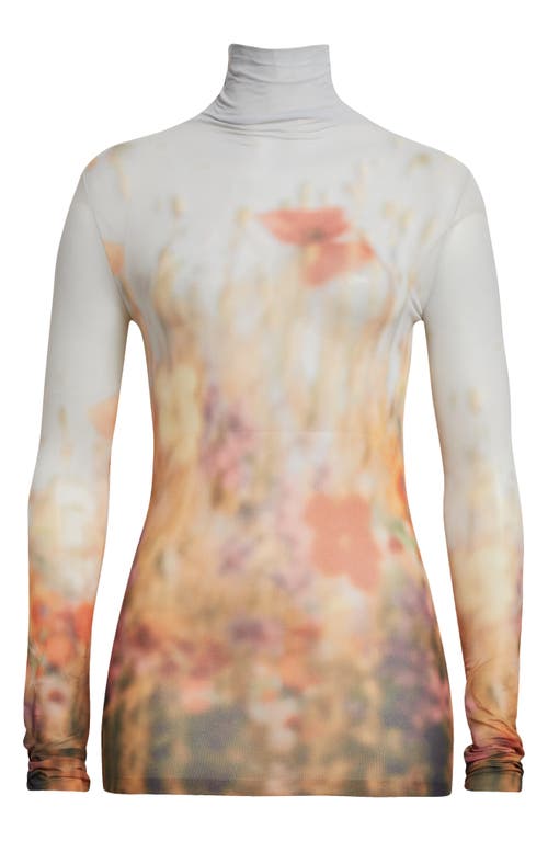 Acne Studios Denise Meadow Print Mesh Top In Grey/multi
