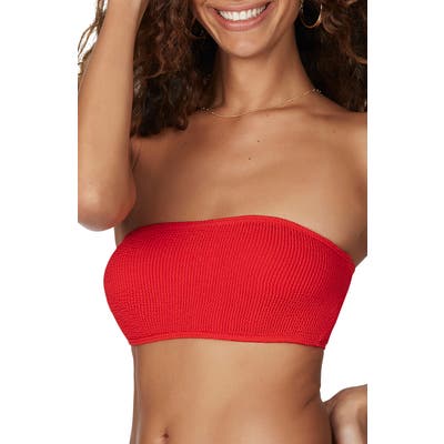Bound By Bond-Eye The Seeker Ribbed Bandeau Bikini Top, Size One Size - Red