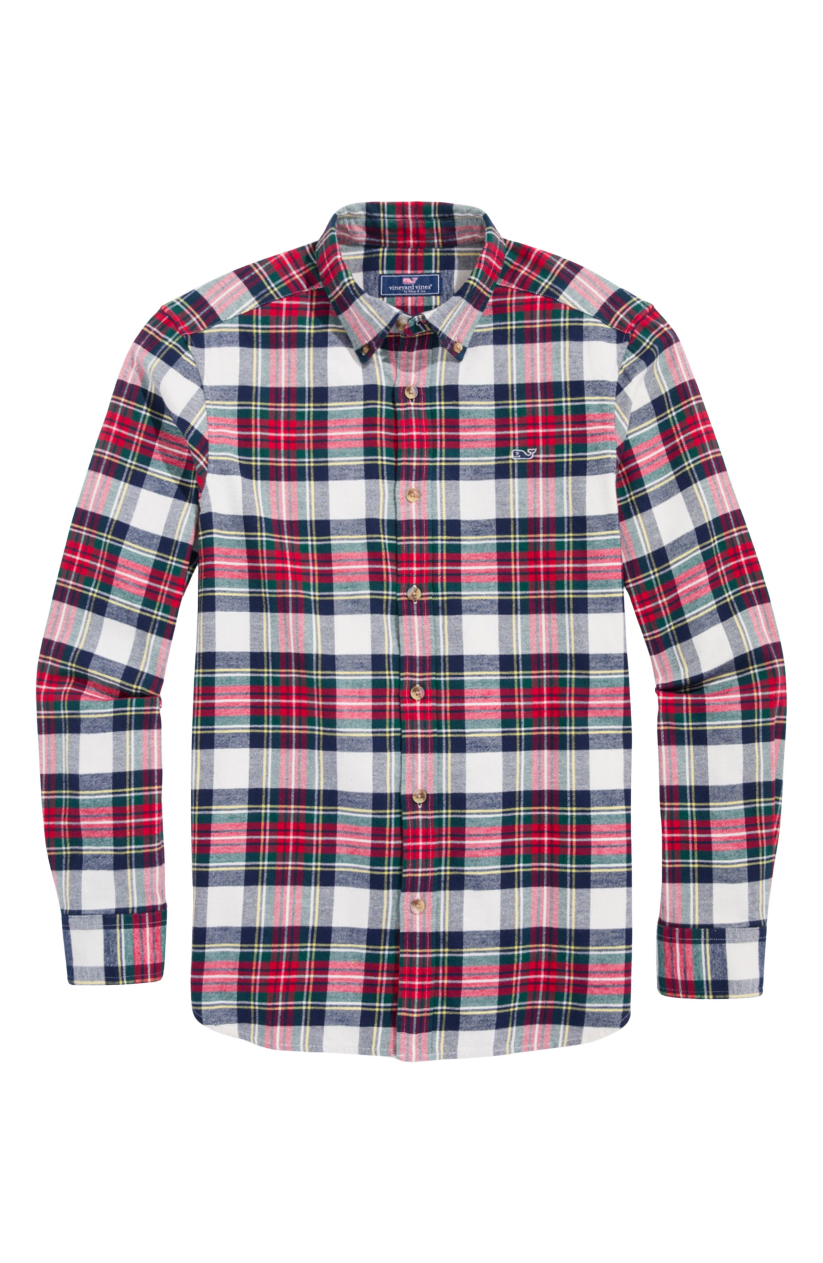 vineyard vines Plaid Stretch Flannel Button-Down Shirt in Marshmallow 