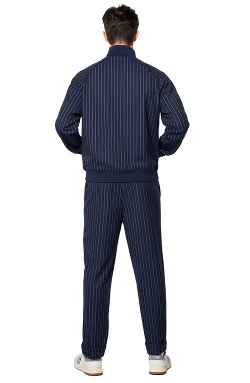 Shop Sergio Tacchini Gessato Pinstripe Stretch Herringbone Track Jacket In Maritime Blue