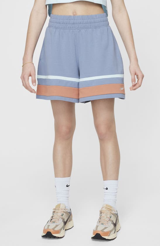 Nike Kids' Sportswear Stripe Shorts In Ashen Slate/ Blush/ Blue