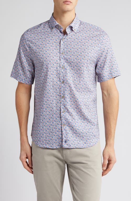 Sona Deco Print Short Sleeve Stretch Button-Down Shirt in Lake