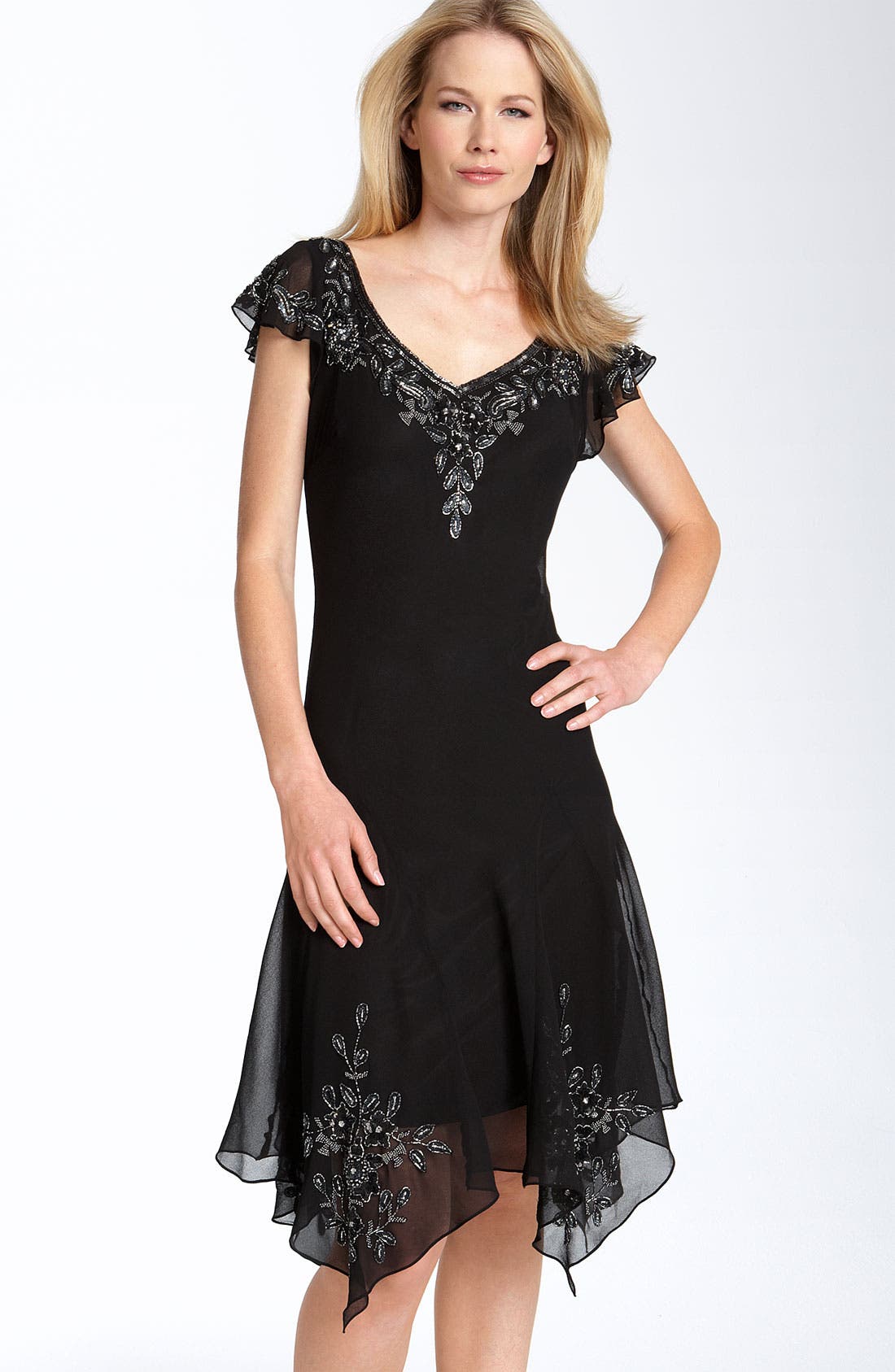 J Kara Beaded Flutter Sleeve Chiffon Dress Nordstrom