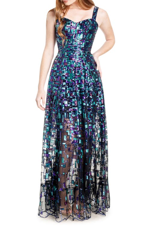 Dress the Population Anabel Sequin Fit & Flare Gown in Violet Multi