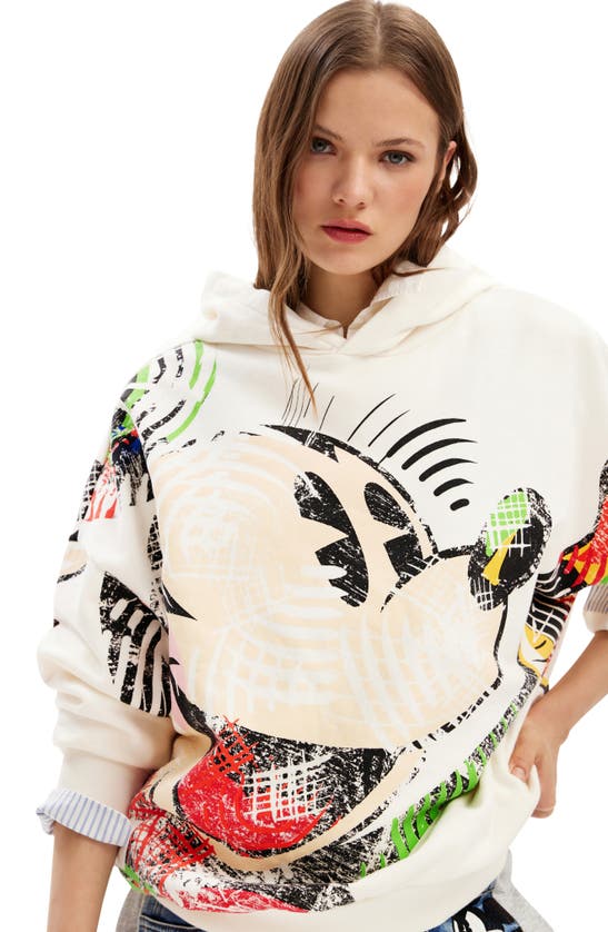 Shop Desigual X M. Christian Lacroix Cubist Mickey Mouse Cotton Graphic Hoodie In White
