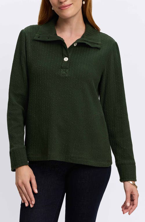 Foxcroft Sammy Cable Knit Long Sleeve Popover Sweater In Dark Green In Dark Green