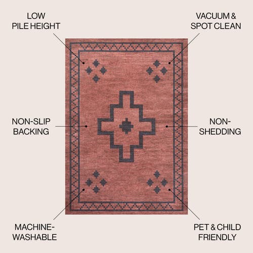 Jonathan Y Korsa Geometric Medallion Machine-washable Area Rug In Red/dark Gray