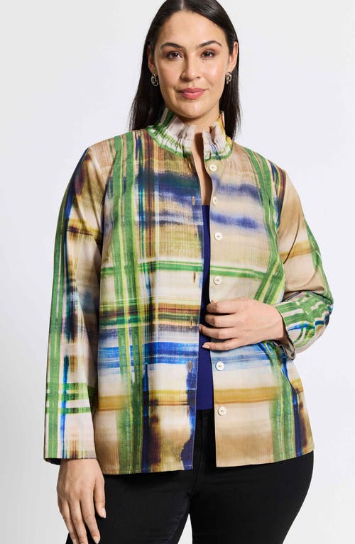 Foxcroft Carolina Painterly Stripe Cotton Button-up Shirt In Blue Multi