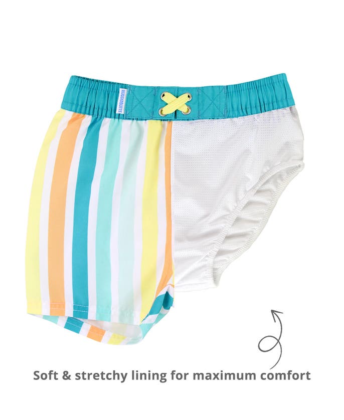 Shop Ruggedbutts Boys Upf50+ Swim Trunks In Poolside Stripes