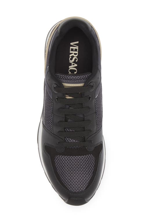 Shop Versace Mixed Media Sneaker In Black Anthracite Gold