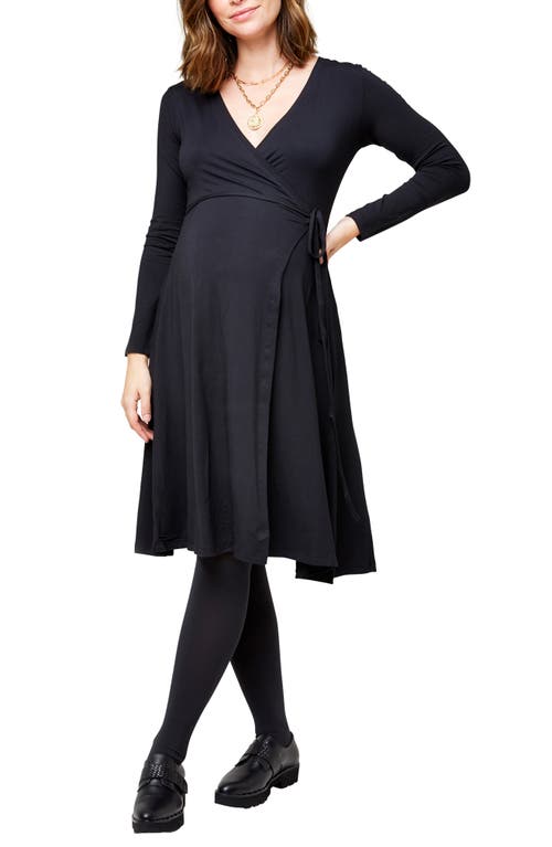 Tessa Long Sleeve Jersey Maternity/Nursing Wrap Dress in Black