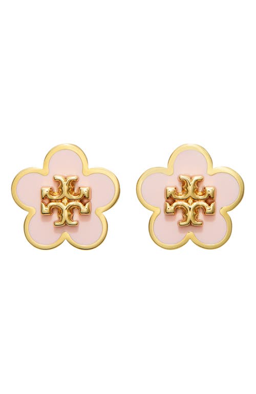 Shop Tory Burch Flower Stud Earrings In Tory Gold/orchid Pink