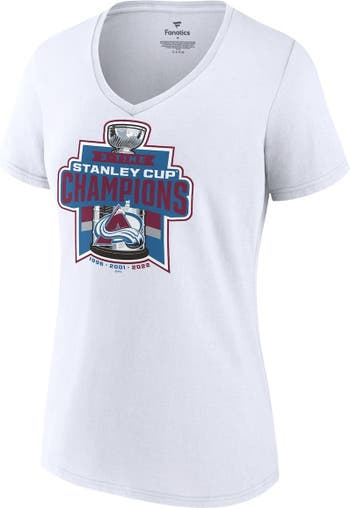 Women's Fanatics Branded Heathered Gray Colorado Avalanche 2022 Stanley Cup Champions Banner V-Neck Triblend T-Shirt